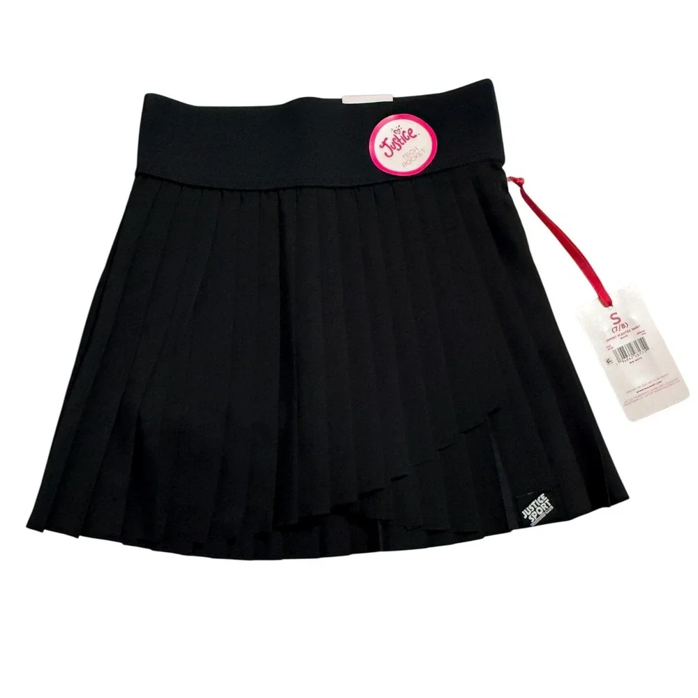 Justice Skort Girls Size S 7/8 Black Pleated Skirt Built-In‎ Shorts Tech Pocket